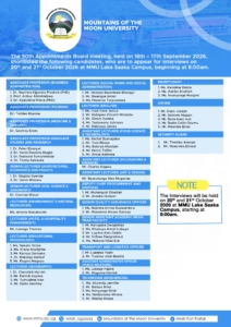Mountains of the Moon University Announces Shortlisted Candidates for 50th Appointments Board Interviews